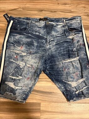 Jordan Craig Summertime Striped Denim Shorts Paris Blue Men’s Sz. 50 Distressed